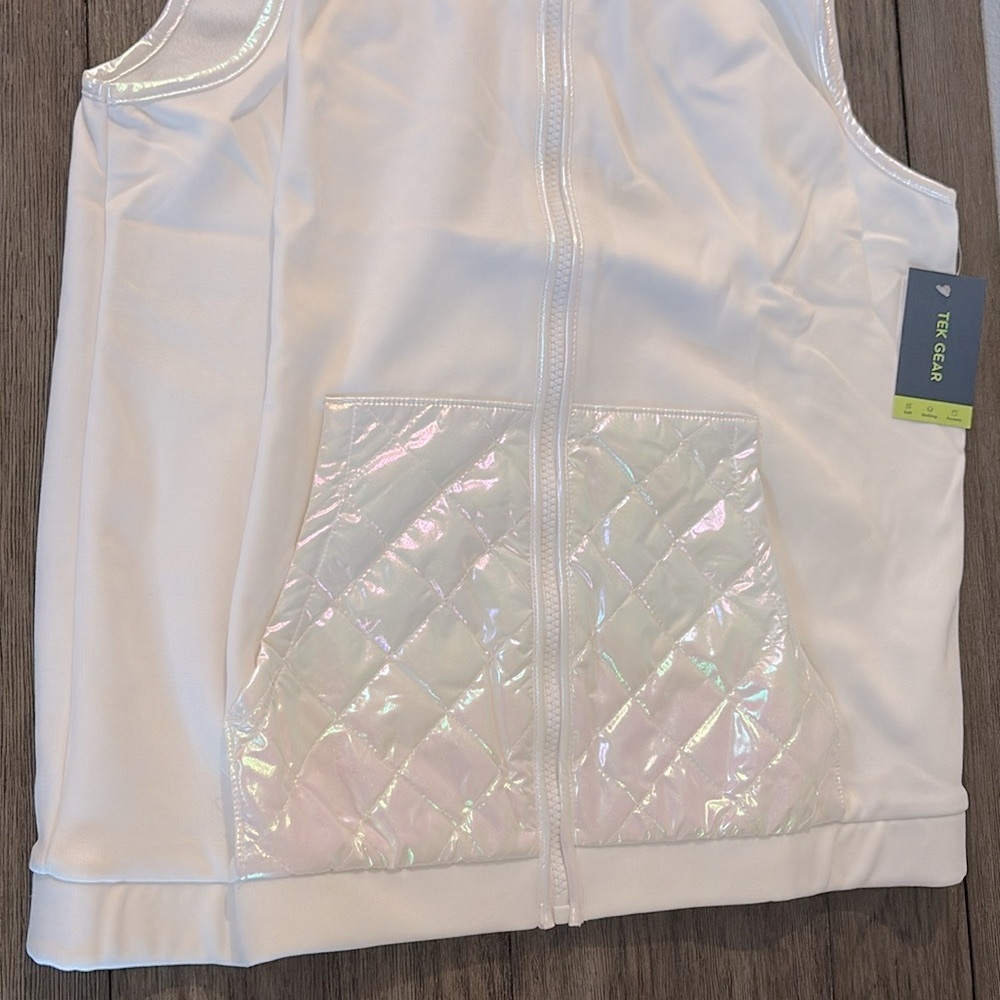 NWT [Tek Gear] Sleeveless Full-Zip White Wildflower Quilted Vest Girls XXL 18/20 - Picture 6 of 12